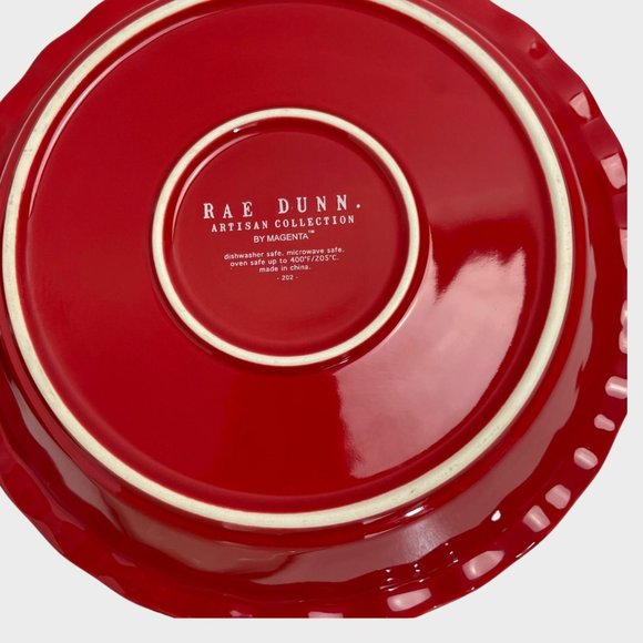 Rae Dunn Jingle Bells Tie the Season Cheer Ceramic Holiday Pie Plate Set of 3 - Picture 7 of 9